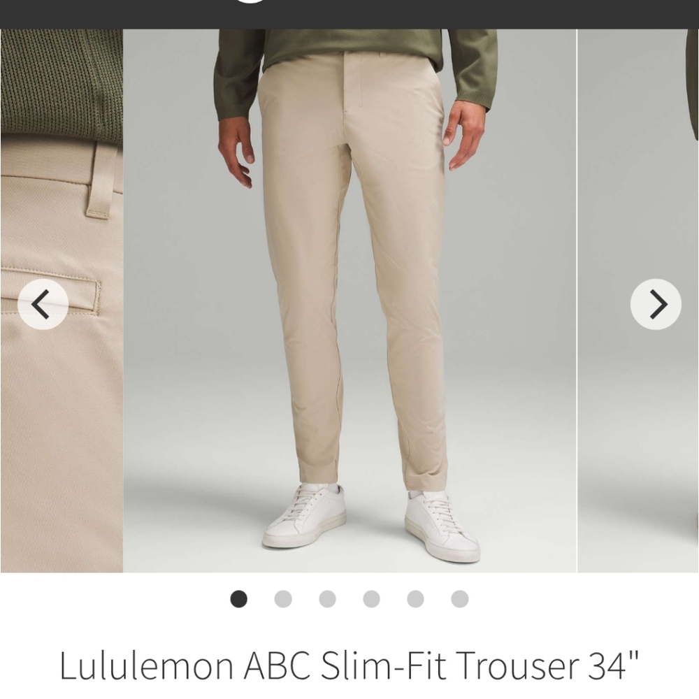 Lululemon Men's ABC Slim Fit Pants 36 Warpstreme In Beige